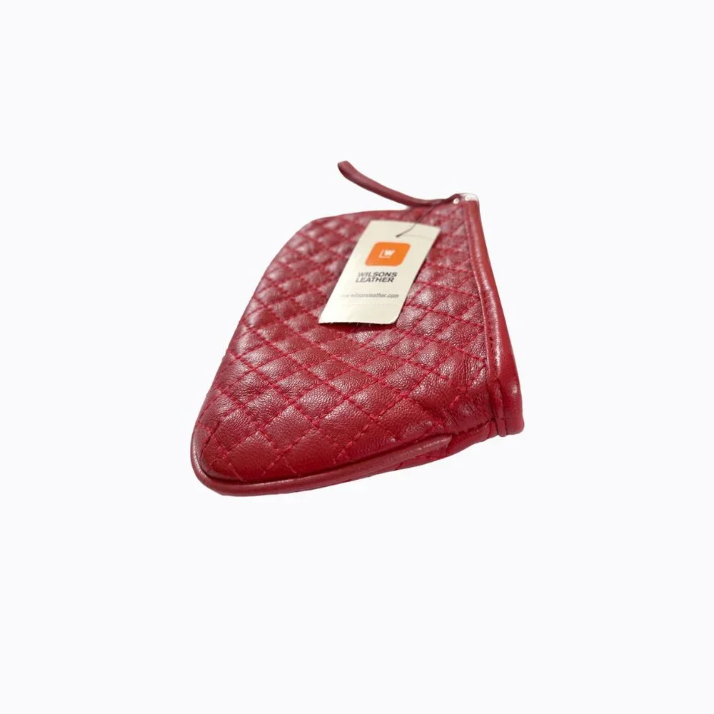 Vintage Wilsons Red Leather Wristlet Clutch Pebbled Quilted Compact Y2K 00s Chic